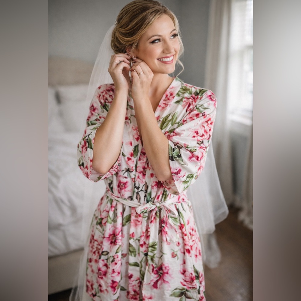 Show Me Your Mumu BRIE Wrap Robe Kimono Pink Floral Feminine Bridal One Size